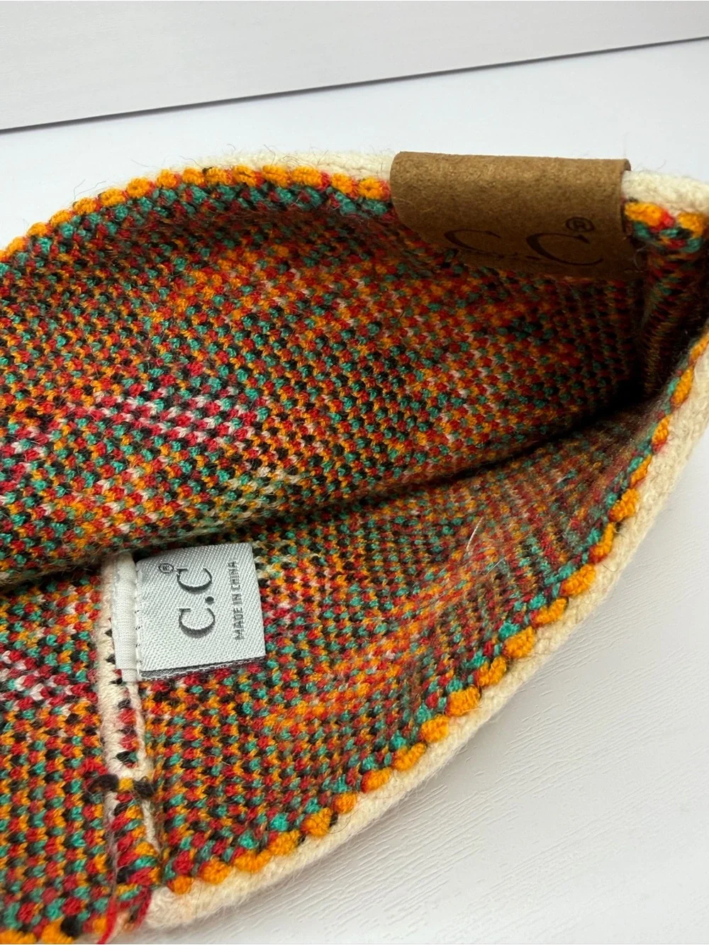 C.C Soft Stretch Winter Headband Ear Warmer Aztec Beige Southwestern Knit NWT